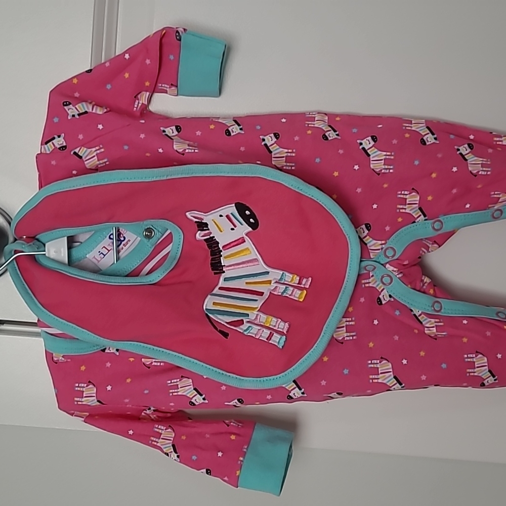 Newborn baby girl onesie with undershirt booties and bib
